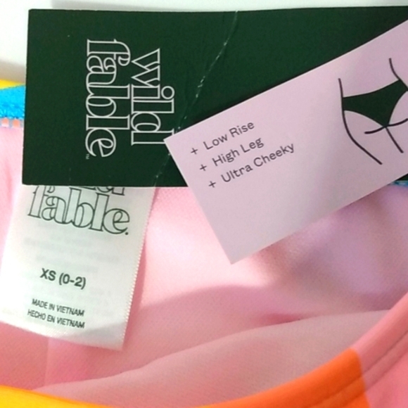 WILD FABLE LOW-RISE HIGH-CUT ULTRA CHEEKY MULTI PASTEL BIKINI BOTTOM SZ XS NWT - Picture 4 of 4